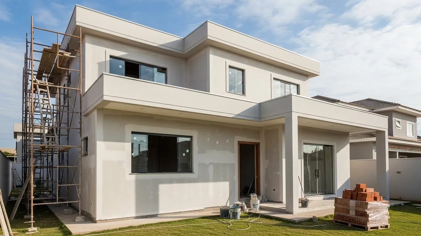 Banheiro com vaso sanitário monobloco em reforma residencial